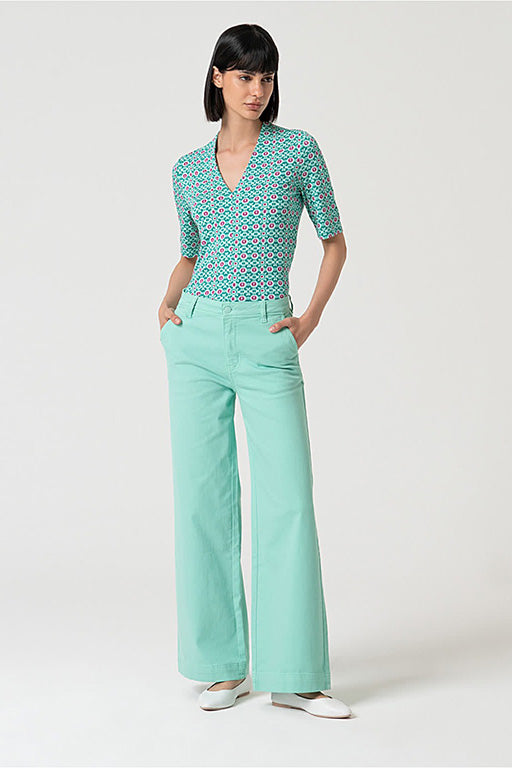 Pantalon flare lide verde agua