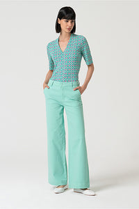 Pantalon flare lide verde agua