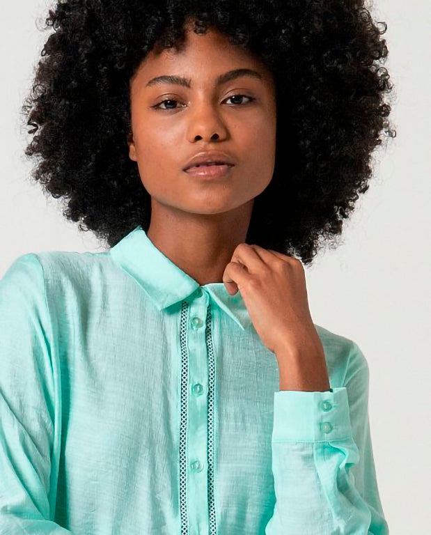 Camisa bordados limi verde agua