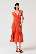 Cargar imagen en el visor de la galería, Vestido midi punto tais naranja
