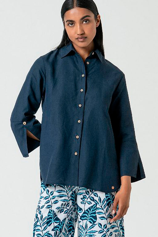 Camisa lino tine azul marino