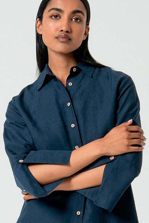 Camisa lino tine azul marino