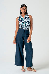 Pantalon lino tine azul marino