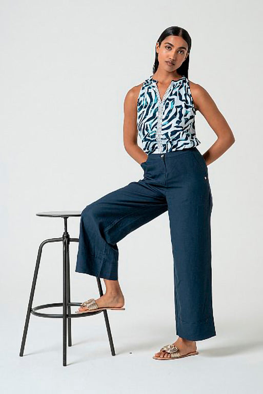 Pantalon lino tine azul marino