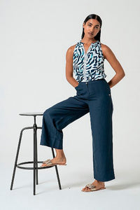 Pantalon lino tine azul marino