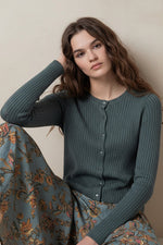 Cargar imagen en el visor de la galería, Cardigan canale liza azul acero
