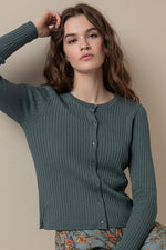 Cargar imagen en el visor de la galería, Cardigan canale liza azul acero
