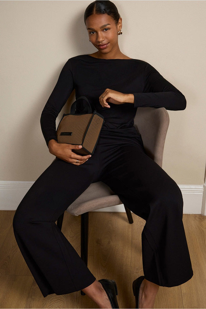 Pantalon ancho lisa negro