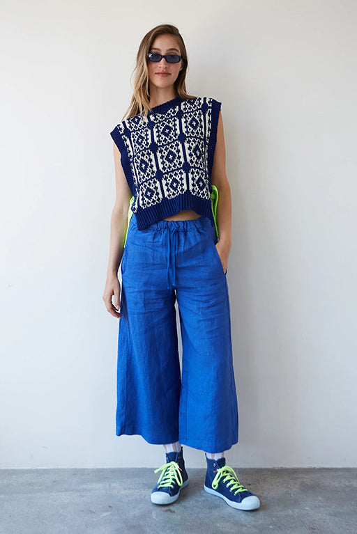Pantalon lino bomba azul