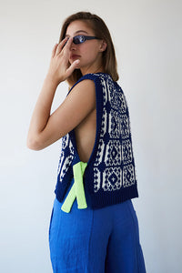 Pantalon lino bomba azul